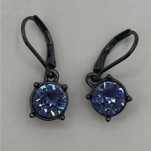 Tanzanite Austrian Crystal Earrings /Purple Sparkle Black Hematite Lever Back